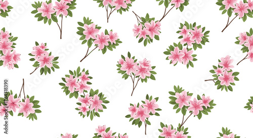 Pink azalea flowers on white background, floral pattern design.