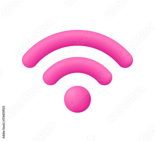 Pink Wi-Fi signal. Wireless internet, network connection and communication technology concept. 3d vector icon. Cartoon minimal style.
