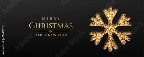 Christmas and New Year black background with snowflake.