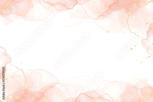 Soft watercolor splashes of peach and blush pink paint creating a delicate abstract border on a white background