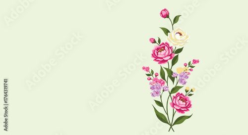 Elegant floral arrangement with vibrant pink roses and delicate buds.