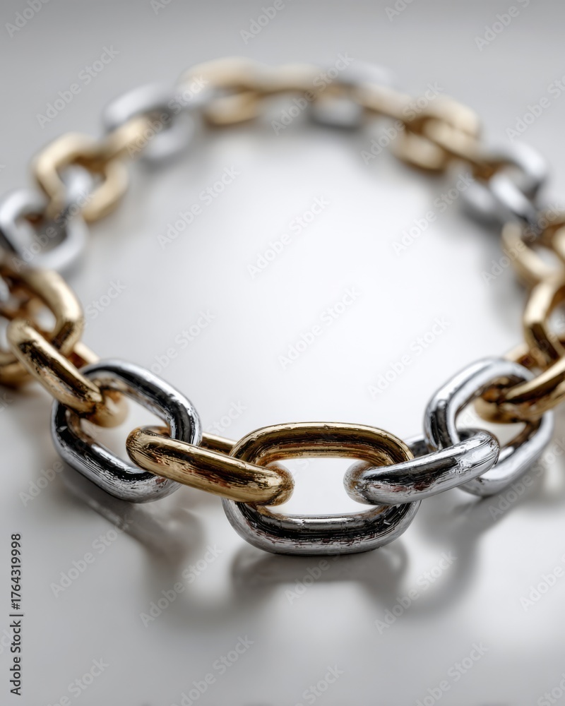 Fototapeta premium Metallic chain forming a perfect circle symbolizing unity, strength, and connection.