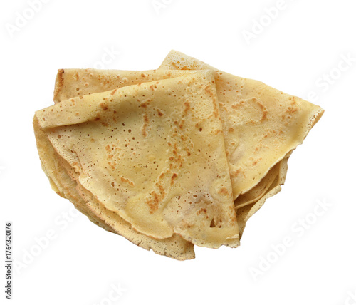 Tableau sur toile top view on stack of traditional french homemade crepes folded and isolated on t