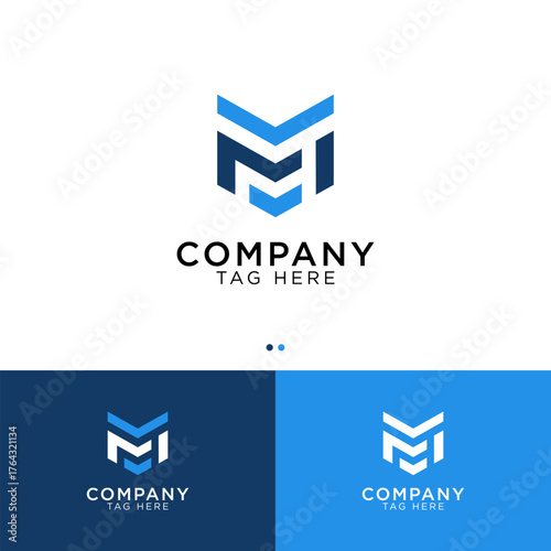 Modern Geometric M and F Lettermark Logo Design