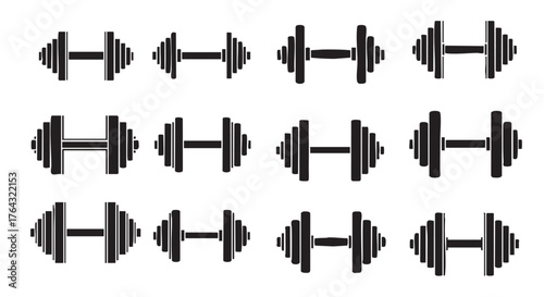 Black and white seamless pattern with fitness dumbbells silhouettes vector