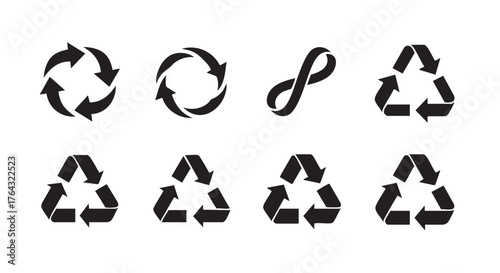 Black recycle symbols on a white background promote environmental conservation efforts