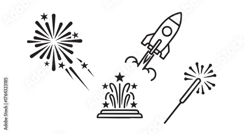Celebration fireworks with stars vector graphic element on white background