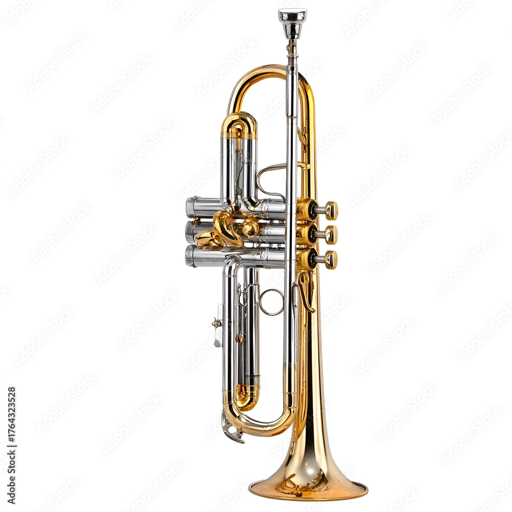 Fototapeta premium A shiny brass trumpet showcasing craftsmanship and musical artistry.
