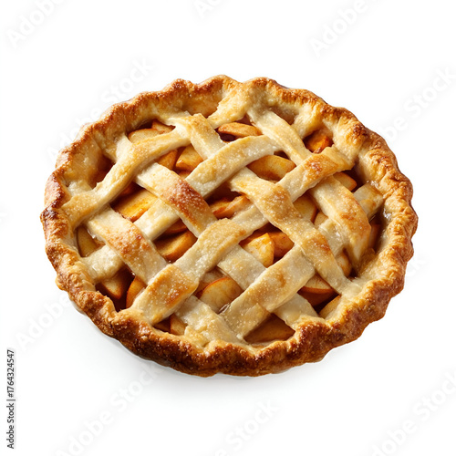 Delicious homemade apple pie with golden crust and woven lattice top, perfect for dessert or special occasions.