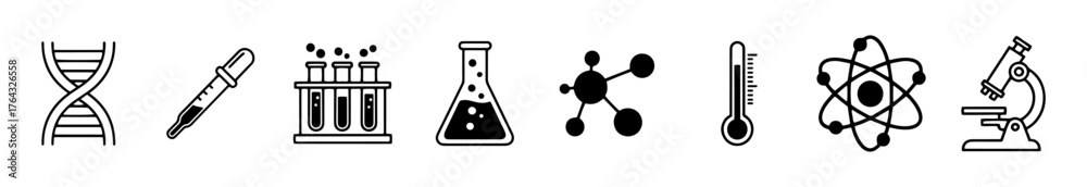 Science vector icons set, lab equipment illustration, chemistry icon ...