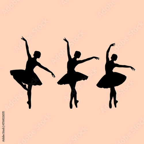 Three Ballerinas in Silhouette Performing Elegant Dance Poses with Graceful Arm Movements