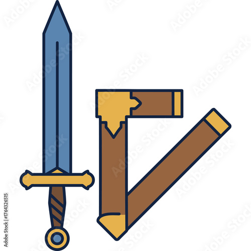 Stylized Sword and Scabbard Illustration weapon blade hilt handle sheath medieval fantasy warrior knight