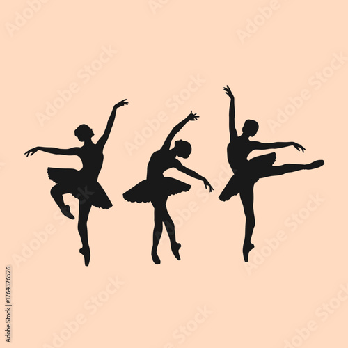Three Ballerinas in Silhouette Performing Graceful Ballet Poses with Tutus