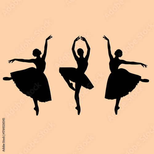 Three Ballerinas in Silhouette Performing Graceful Ballet Poses