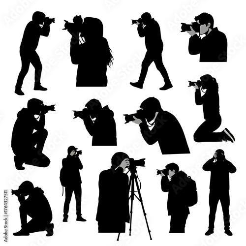 Diverse Photographer Silhouettes: Capturing Moments with Cameras and Tripods