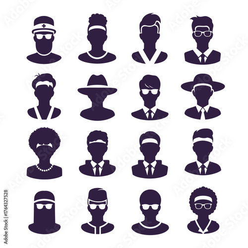 Diverse Silhouette Portraits: A Collection of Stylized Headshots with Varied Accessories