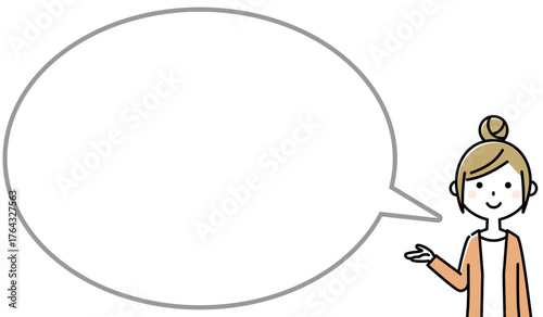 説明する若い女性　ふきだし
