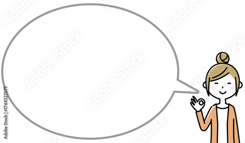 OKポーズをする若い女性　ふきだし