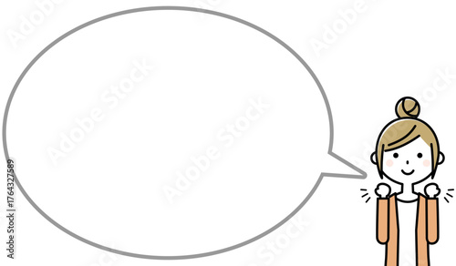 ガッツポーズをする若い女性　ふきだし