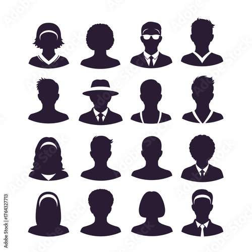 Diverse Silhouettes Representing Various People with Unique Hairstyles and Attire.