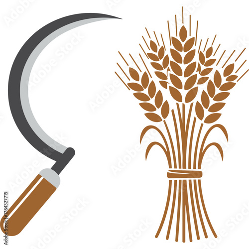 Sickle and Wheat Sheaf Illustration harvest agriculture farming crop grain rural countryside field tool cut