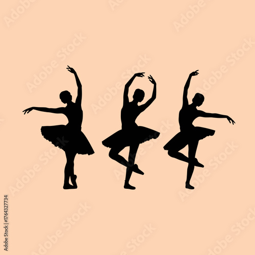 Graceful Ballet Dancers in Silhouette, Performing Elegant Poses