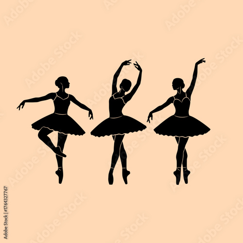 Graceful Ballet Dancers in Silhouette, Performing Elegant Poses and Movements