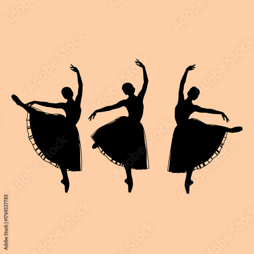 Graceful Ballet Dancers in Silhouette, Performing Elegant Poses