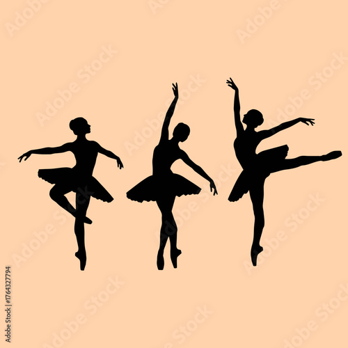 Graceful Ballet Dancers Silhouetted in Dynamic Poses Against Soft Background