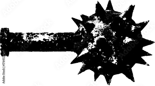 Vintage mace icon in black and white line drawing. This simple vector illustration showcases a spiked weapon in outline style.