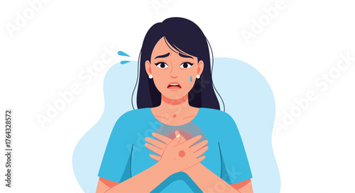 Woman Clutching Chest Experiencing Discomfort and Pain.