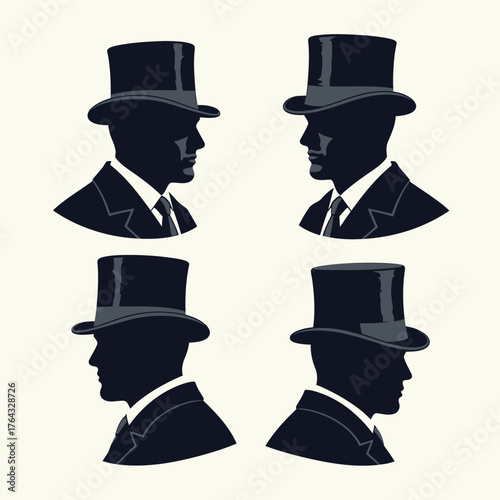 Silhouetted Gentlemen in Top Hats: A Vintage Ensemble of Formal Attire