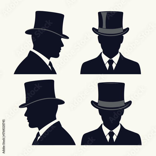 Silhouetted Gentlemen: Top Hats and Suits in Profile and Frontal Views