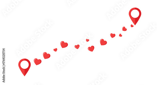 Love journey with heart path and location pins.