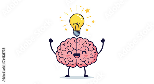 Brain with lightbulb representing idea and innovation concept.