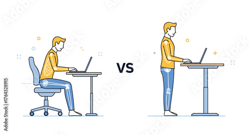 Sitting vs Standing Desk Posture Comparison for Ergonomic Health.