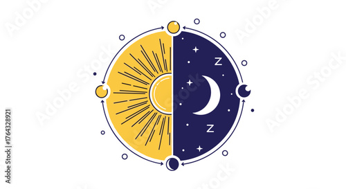 Day and Night Duality - Sun and Moon Illustration.