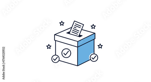 Ballot Box with Checkmarks and Stars Representing Voting and Election Process.