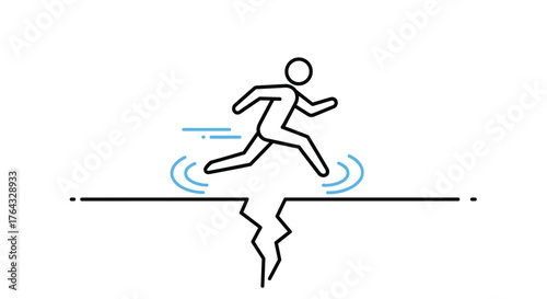 Person jumping over a chasm representing overcoming obstacles and challenges.