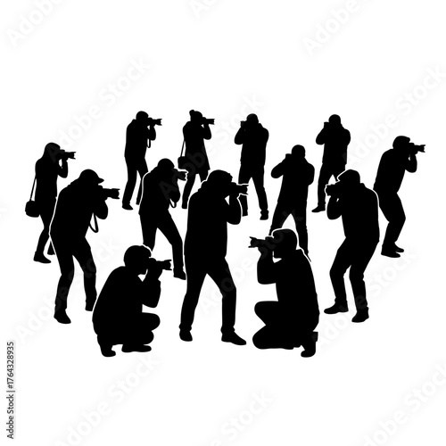 Silhouetted Photographers Capturing Moments, Focused and Ready to Shoot.