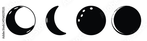 Celestial cycle depicting lunar phases waxing and waning crescent full moon and new