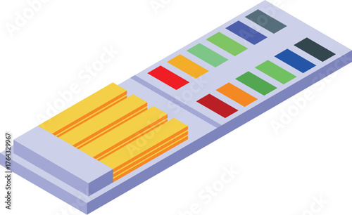 Litmus paper showing increasing ph icon in isometric style, chemical indicator for acidity and alkalinity testing