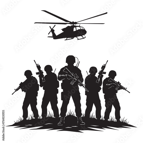 black soldiers and helicopter silhouette clip art preview