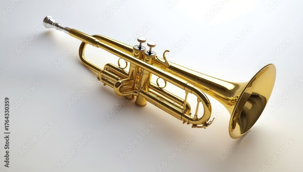 Obraz premium Golden brass trumpet instrument close up shot.