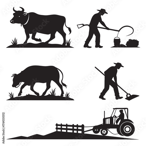 Vector art of farm life silhouette set