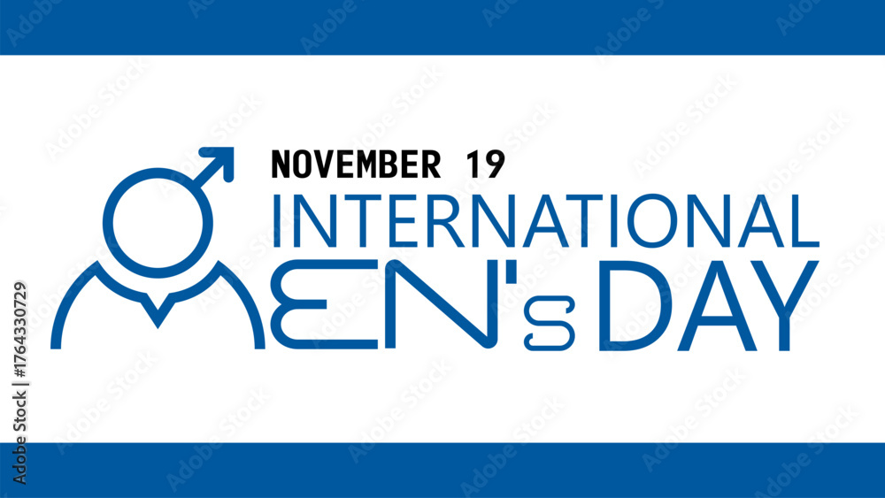 Naklejka premium Bold design for International Men s Day on November 19 with male symbol and blue theme, ideal for awareness, celebration, gender equality, and social campaigns.