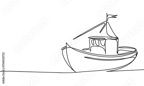 Continuous Line Drawing of a Small Fishing Boat