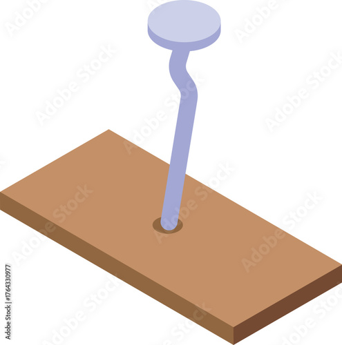 Bent metal nail hammered into wooden plank, creating isometric view of common carpentry problem