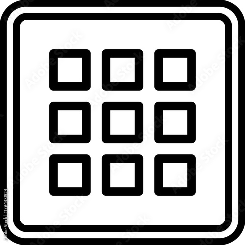 Grid menu icon with nine squares for app launcher or options