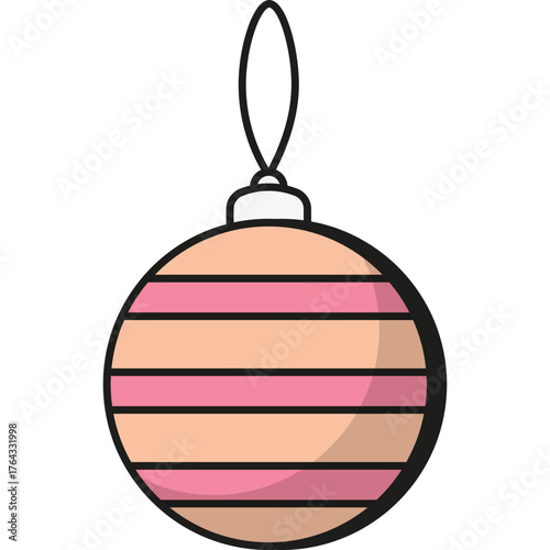 Christmas ball ornament for decorating holiday tree. Festive New Year toy with bright patterns and shine